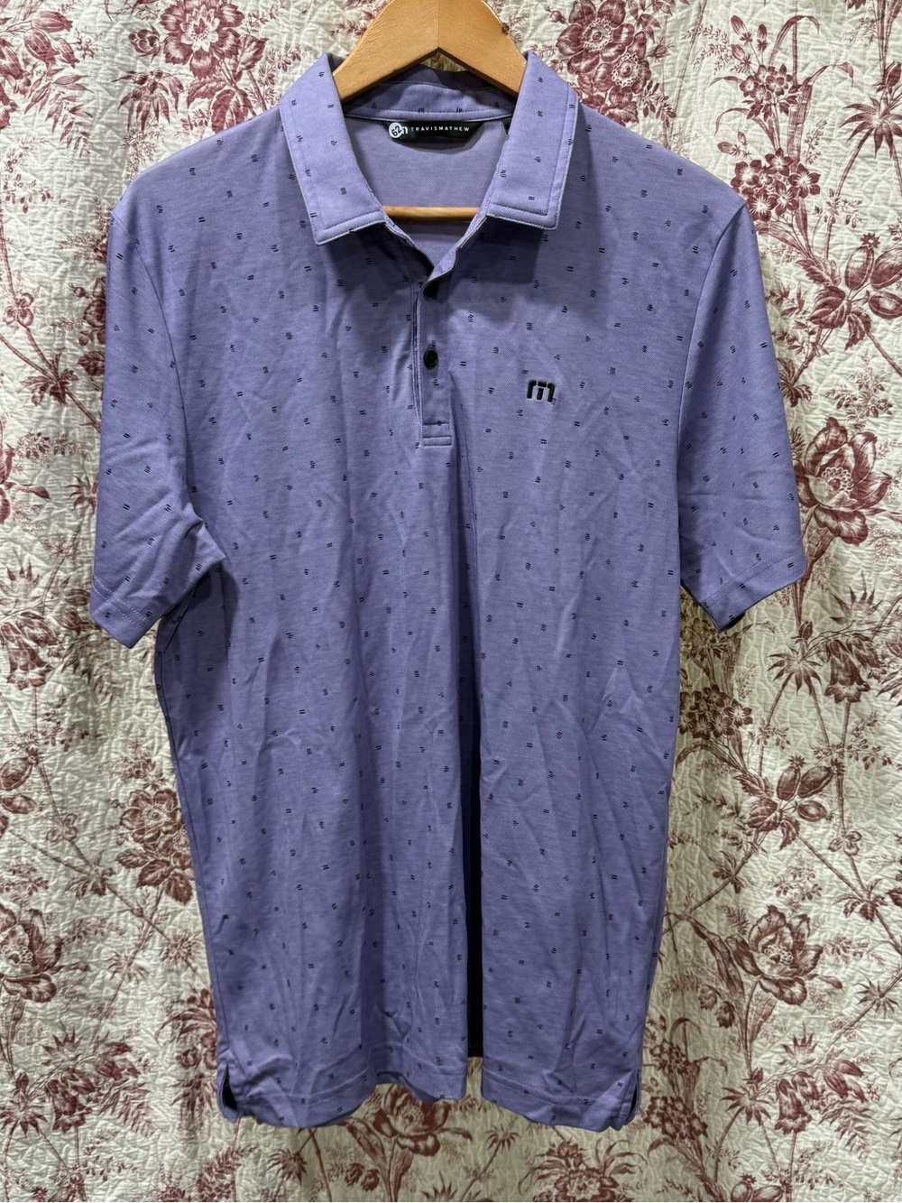 TravisMathew Purple Printed Performance Golf Polo Large